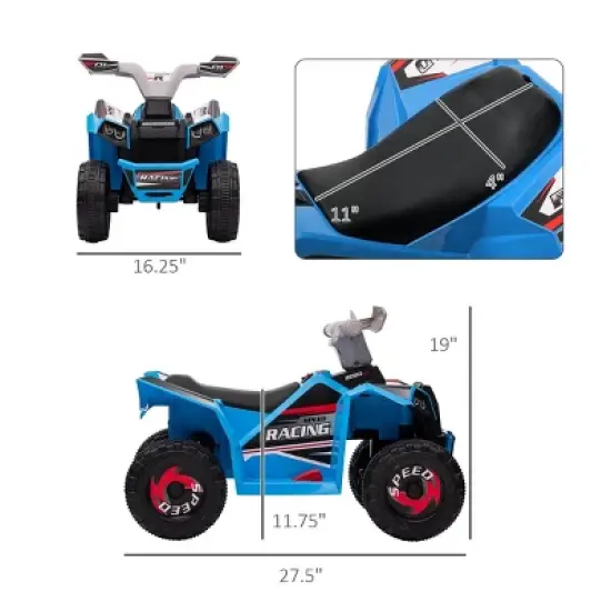INFURNIC Baby Walkers Kids ATV Quad Ride On Car with Forward Backward Function Wear Resistant Wheels for Toddlers, Blue, 27.5"*16.3"*19" image {2}
