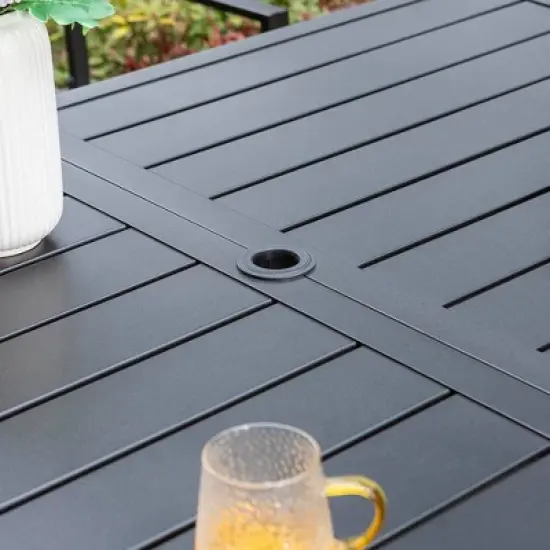 7pc Outdoor Dining Set with Swivel Chairs & Metal Table with Umbrella Hole - Captiva Designs image {3}