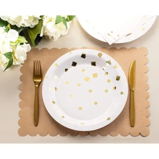 Juvale 48-Pack Gold Foil Square Confetti Disposable Paper Plates 9" Party Supplies image {2}