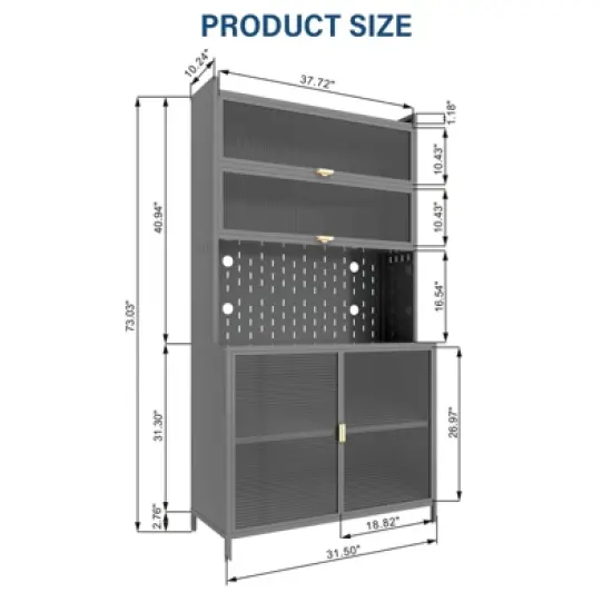 ZACHVO 6-Tier Metal Kitchen Pantry Cabinet with 2 Acrylic Glass Flip-Up Doors &ndash; Versatile Storage for Home Office, Dining Room, Bathroom,White image {2}
