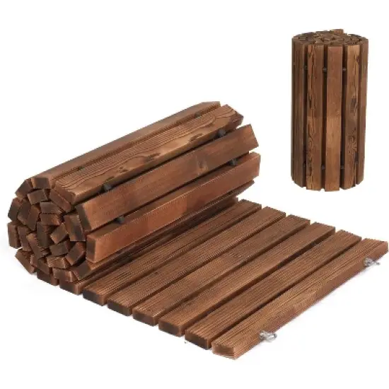 VINGLI 22in x 8ft Wooden Garden Pathway for Outdoors, Roll Out Pathway Flooring, Anti-Slip Patio Walkway with Wire&Stake image {7}