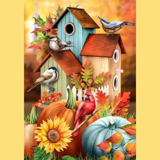 Briarwood Lane Fall House Flag 40x28 For Outdoor Fall Floral Birdhouses For Fall House Flag image {2}