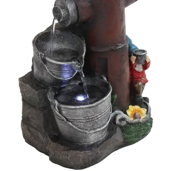 Sunnydaze 16"H Electric Polyresin Gnomes Climbing Fire Hydrant Outdoor Water Fountain with LED Light image {4}
