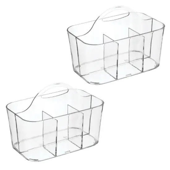 mDesign Small Plastic Caddy Tote for Desktop Office Supplies, 2 Pack, Clear image {8}