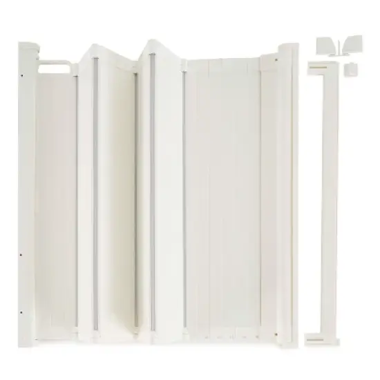 Scandinavian Pet Design 60214-92401 Guard Me Plastic Retractable 22 to 36 Inch Pet Safety Gate Barrier with Quick Release Latch, White image {1}
