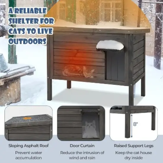 Tangkula Insulated Wooden Cat House w/ All-Round Foam Insulated Double Room Outdoor image {4}