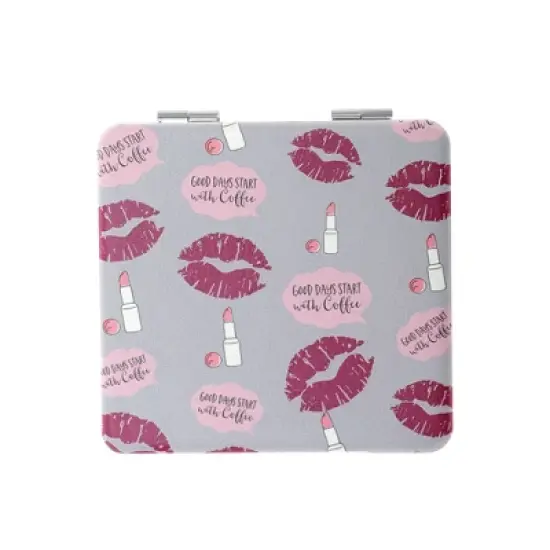 Unique Bargains Women Square Shape Handheld Mirror for Travel Pink Gray 1 Pc image {5}