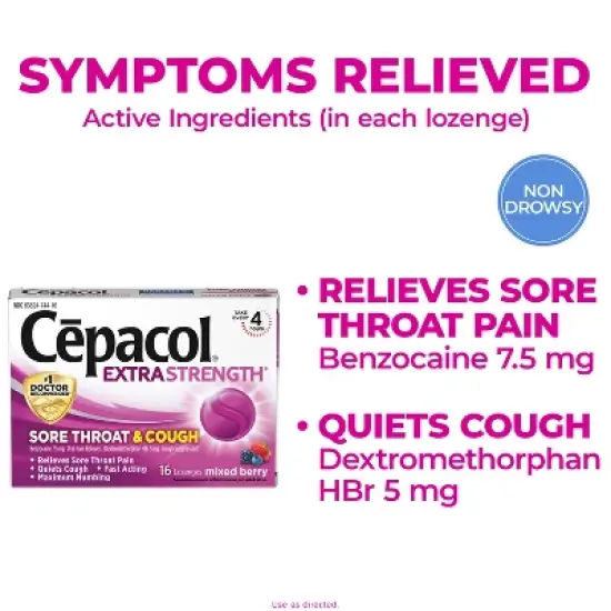Cepacol Extra Strength Sore Throat & Cough Lozenges - Benzocaine - Mixed Berry - 16ct image {2}