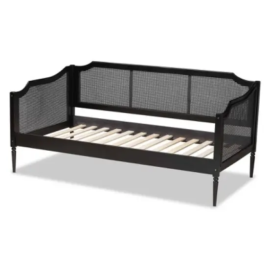 Twin Hancock Wood and Synthetic Rattan Daybed Charcoal - Baxton Studio image {2}