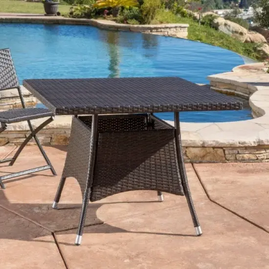 PAGED Wicker Outdoor Dining Table Round Patio Dining Table with Powder Coated Frame for Patio, Lawn, Poolside image {5}