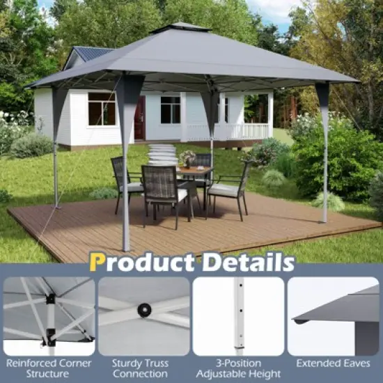 Costway 13 X 13 FT Pop up Gazebo Outdoor Canopy Tent with Portable Carrying Bag 8 Stakes Pink/Gray/Beige/Khaki image {7}