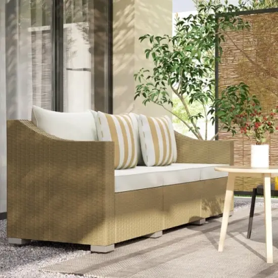 Outsunny 3 Seater Patio Wicker Sofa, Outdoor Furniture Rattan Couch with Cushions, Throw Pillows, for Garden, Backyard, Porch image {2}