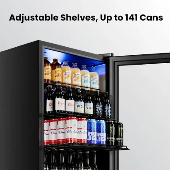 Yeego 141 Cans Beverage Cooler, Freestanding Beverage Refrigerator with Glass Door, Adjustable Shelving image {5}