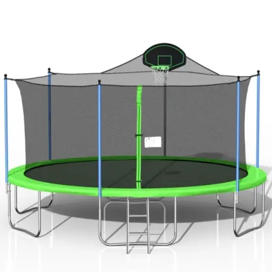 Whisen 16 ft. Trampoline with Basketball Hoop, Outdoor Trampolines w/Ladder and Safety Enclosure Net image {12}