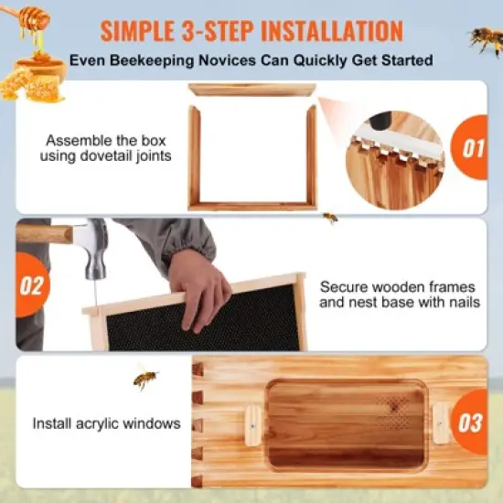 VEVOR Bee Hive 40 Frame Bee Hives Starter Kit, Beeswax Coated fir wood, 2 Deep + 2 Medium Bee Boxes Langstroth Beehive Kit image {4}