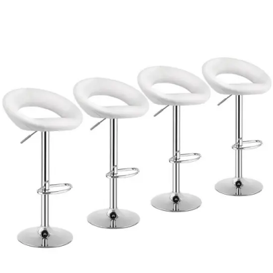 Costway Set of 4 Adjustable Bar Stools Swivel Pub Chairs Barstools PU Leather White/Black image {10}