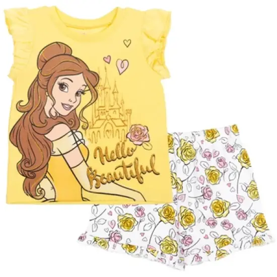 Disney Frozen Moana Princess Rapunzel Snow White Raya and the Last Dragon Girls Peplum T-Shirt and French TerryShorts Outfit Set Toddler image {8}