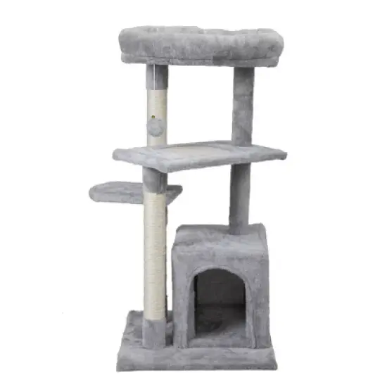 Kumasinova 2-Tier Cat Tower with Scratching Post,Modern Cat Tree with Cat House&Perch,Compact Cat Tree Tower for Indoor Cats,Light Gray image {5}