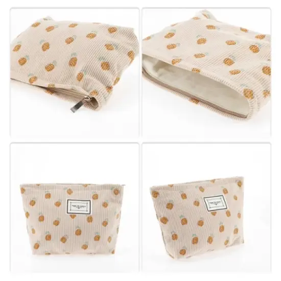 Unique Bargains Women Durable Drawstring Pineapple Cosmetic Bag Khaki 1 Pc image {2}