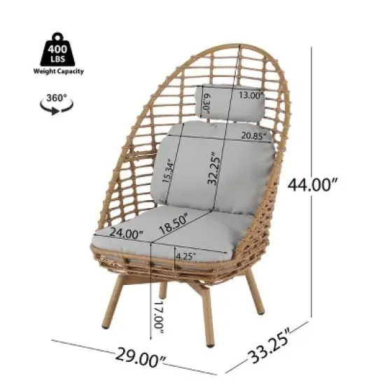 Outdoor Swivel Lounge Chair, High Back Wicker Lounge Chair with Teak Finished Legs, Patio Lounge Chair with Cushion for Garden or Deck-Koiai image {2}