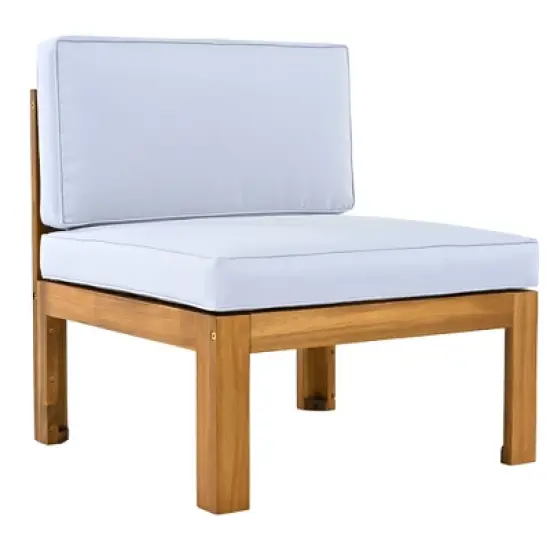 FIONECA 5-Piece Outdoor Wooden Sectional Sofa Set with Cushions &uml;C Natural Finish Frame & Gray Cushions, Patio/Backyard Seating Group image {12}