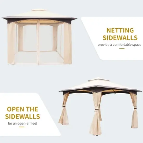 DOMETOUR 10' x 12' Outdoor Gazebo with Netting, Curtains, 2-Tier Roof, Steel Frame for Patio, Lawn, Garden, Backyard, Deck image {3}