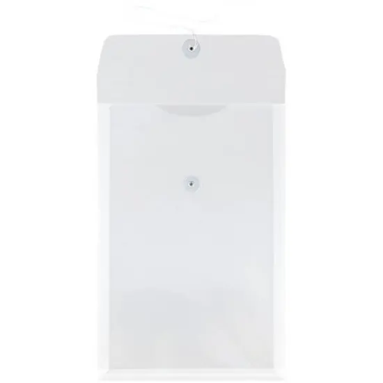 JAM Paper Plastic Envelopes with Button and String Tie Closure, Legal Open End, 9 3/4'' x 14 1/2'', Clear Poly, 12pk image {1}