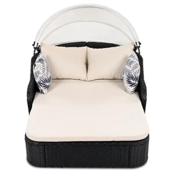 Whisen Outdoor Sunbed with Adjustable Canopy, Double lounge, PE Rattan Daybed image {4}