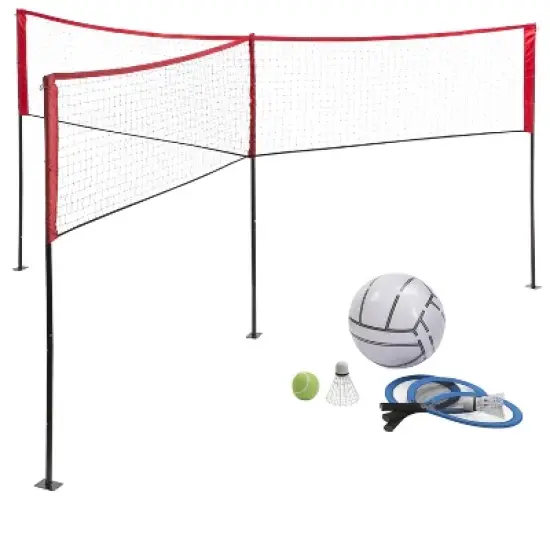 HearthSong Jumbo 3-in-1 Three-Way Game Set Featuring Badminton, Tennis and Volleyball for Kids image {6}