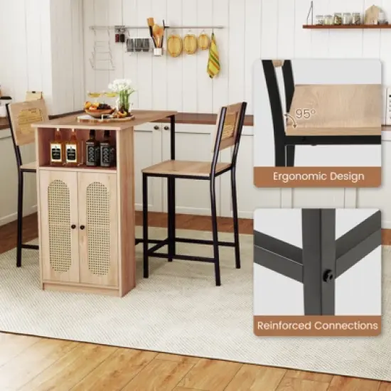 Tangkula 3 PCS Bar Table and Chairs Set w/ 2 Bar Stools & Storage Shelves Backrests image {3}