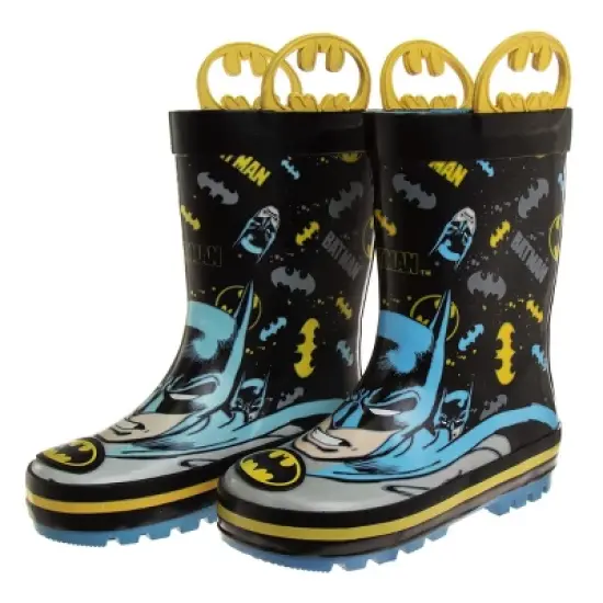 Batman Rubber Rainboots - Waterproof Lightweight Easy On with Easy Pull Handles (sizes 7-1 Toddler / Little Kid / Big Kid) image {2}