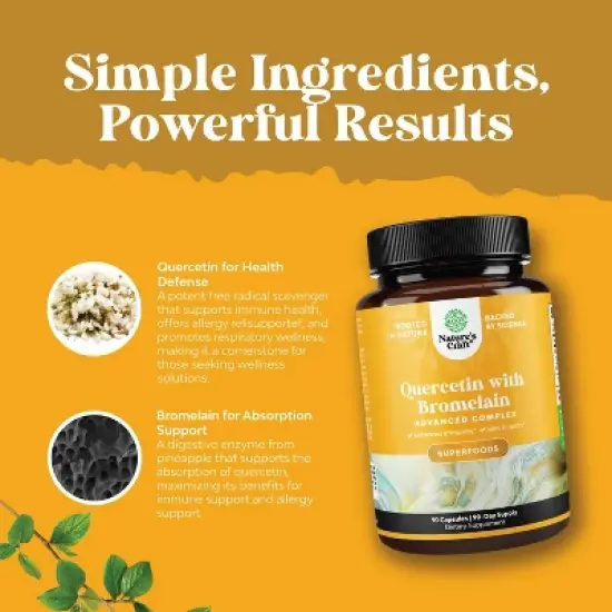 Quercetin with Bromelain Advanced Complex Capsule, High Potent Supplement for Immunity, Respiratory, Heart & Overall Health, Nature's Craft, 90ct image {3}
