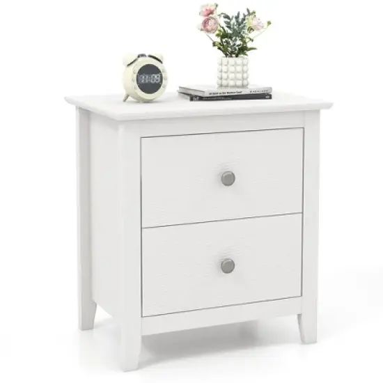 Tangkula Modern Nightstand with Storage 2 Drawers & Support Legs for Bedroom White image {9}