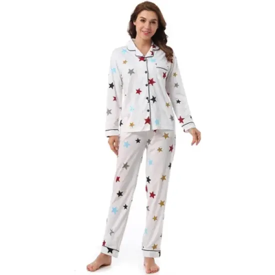 cheibear Womens Sleepwear Lounge Cute Print Nightwear with Pants Long Sleeve Pajama Set image {9}