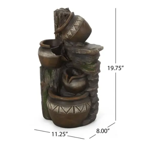 NAYSAYE Fountain Three Tier Stacked Jar Design with Cascading Water for Garden Patio Outdoor, Brown and Gray, 11.25"*8"*19.75" image {2}