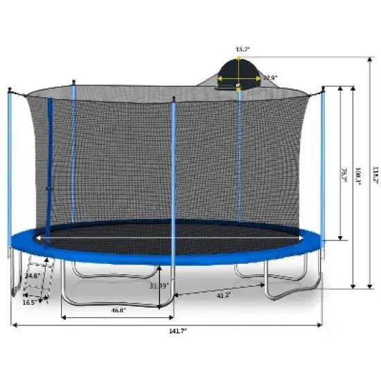 HFYee 12/14/16FT Safety-Enclosed Trampoline with Basketball Hoop Backyard Jump Arena with Ladder  for Ages 8+ image {2}