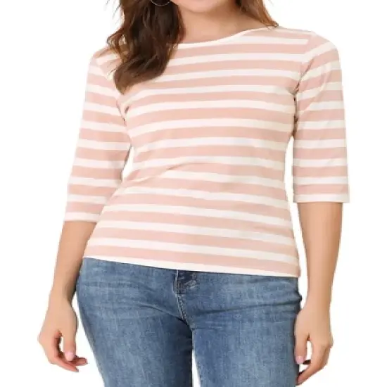 Allegra K Women's Elbow Sleeves Round Neck Slim Fit Casual Printed T-Shirt image {7}