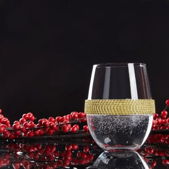 Berkware Classy Stemless Wine Glasses with Diamond Studded Design - 16oz image {7}