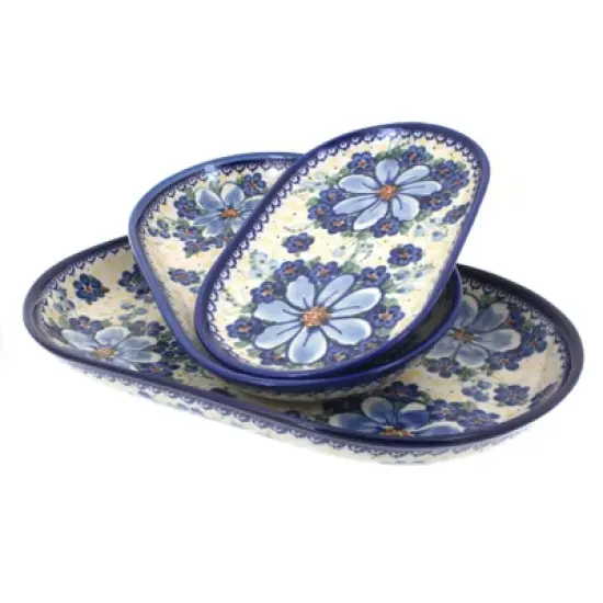 Blue Rose Polish Pottery 8600 Vena 3 Piece Oval Serving Set image {4}