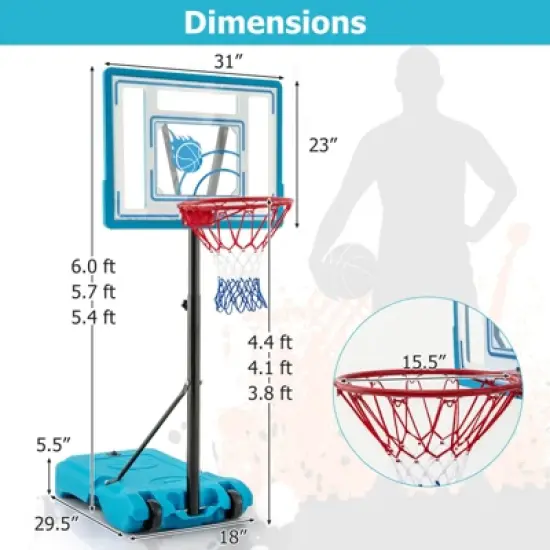 Safstar Pool Basketball Hoop 3.8-4.4 FT Adjustable Poolside Basketball Goal System image {1}