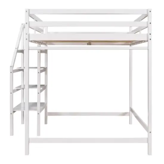 Full Size Loft Bed with Staircase And Safety Guardrails Gray/White-ModernLuxe image {8}