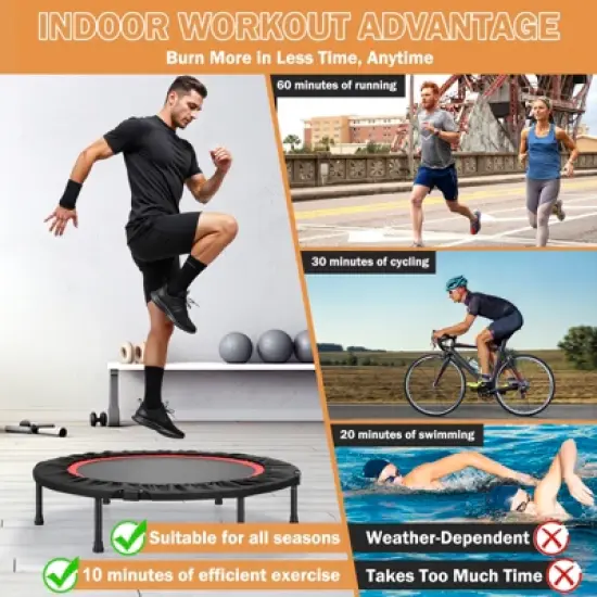 SUGIFT 40" Multi-Function Fitness Trampoline with Adjustable Handlebar and Resistance Bands for Home Workouts image {3}