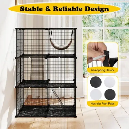 Costway 3 Tier Cat Enclosure with Comfy Hammock, 2 Ladders, 3 Doors & 1 Sky Window image {6}