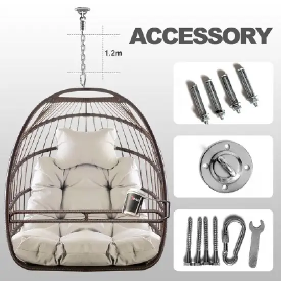 Indoor Or Outdoor Hammock Egg Basket Chair,Hanging Chair With Cushion And Metal Frame,Woven Rattan Patio Lounge Hammock Chair-Coolbibila image {4}