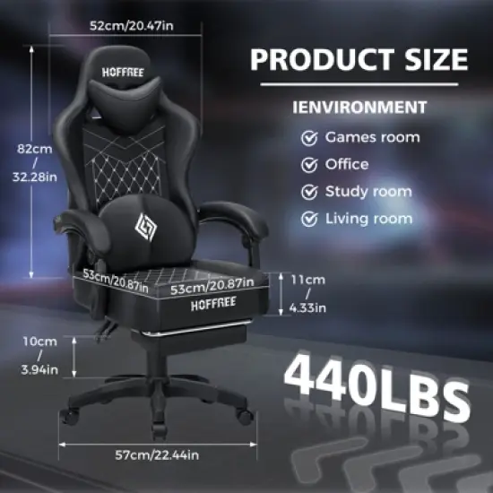 Hoffree Leather Massage Gaming Chair Ergonomic Office PC Chair with Footrest & Adjustable image {1}