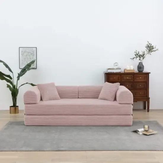 Convertible Sofa Couch with Cylindrical Pillows, Corduroy Folding Floor Sofa with Fixed-Shape Frame for Living Room-Maison Boucle image {14}