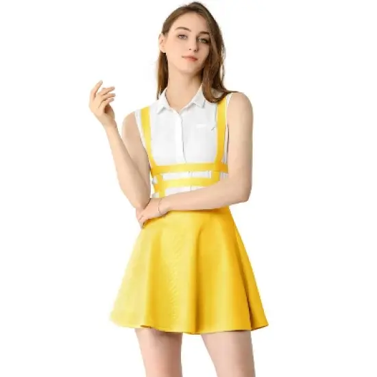 Allegra K Women's Pleated Kawaii A-Line Elastic Waist Mini Braces Suspender Skirt image {13}