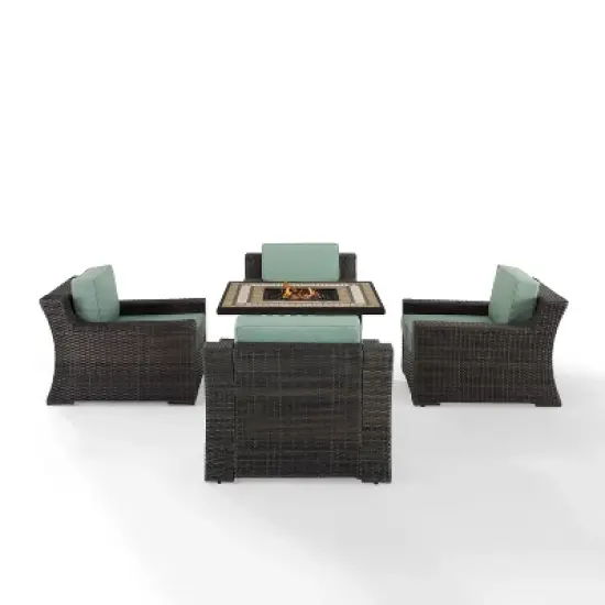 Beaufort 5 Pc Outdoor Wicker Chair Set 4 Chairs with Fire Table Mist/Brown - Crosley image {1}