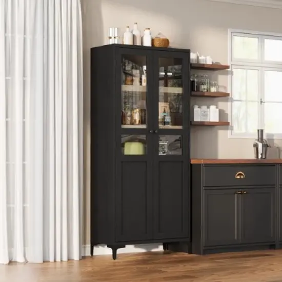 Tall Storage Cabinet, Kitchen Pantry Cabinet 5 Tier Bathroom Cabinet with 4 Doors Adjustable Shelves for Kitchen, Dining Room, Bathroom image {4}