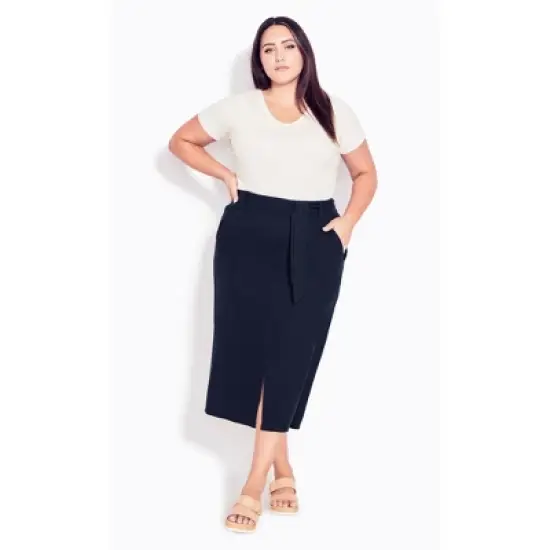 Women's Plus Size Linen Blend Skirt - navy | EVANS image {4}